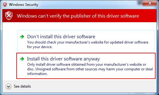 Page 5 of 13 1.2.5. To continue to install the driver, please select Install this driver software anyway. 1.2.6.