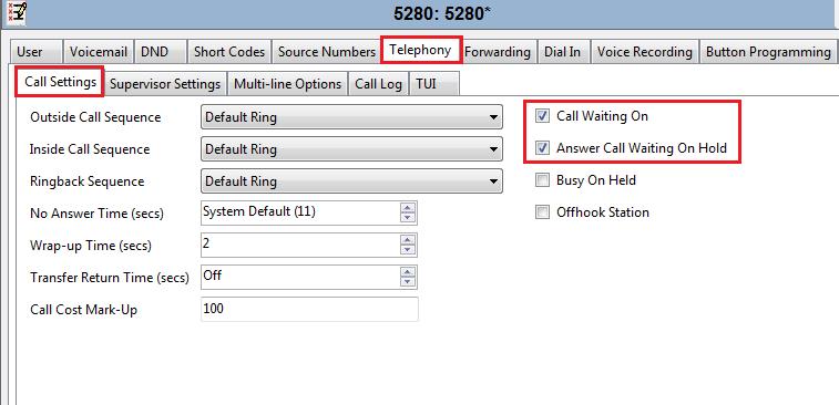 Select the Telephony tab and within the tab select the Call Settings tab.
