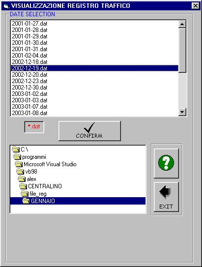 STORED TRAFFIC DISPLAY: Traffic previously recorded and stored in specific files on the hard disk (in the specified working directory) can be displayed and analysed at any time.