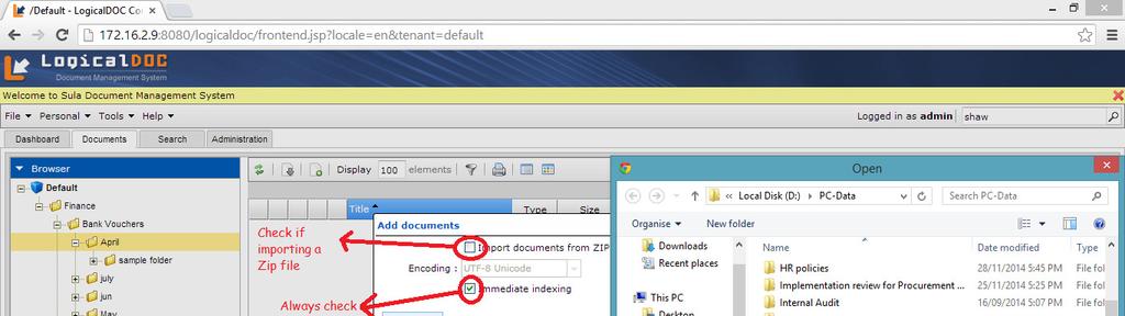 be added 5.2 Click on Add documents as shown in the screenshot below: 5.