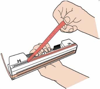 [B] Remove protective strip from the Printhead Electrical Contacts. Dispose of the removed strip immediately. CAUTION: DO NOT allow removed strip to touch the electrical contacts.