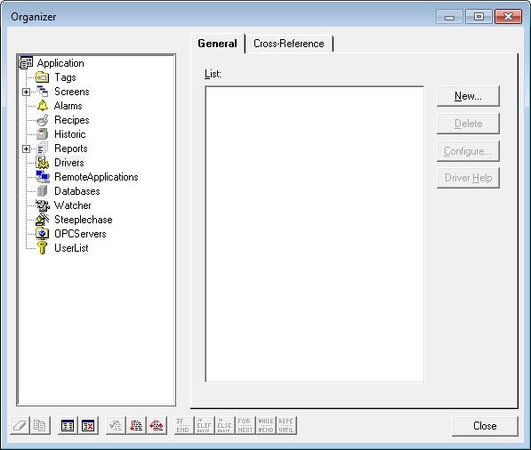 Elipse SCADA Top Previous Next On Organizer, select the Drivers item and click New.