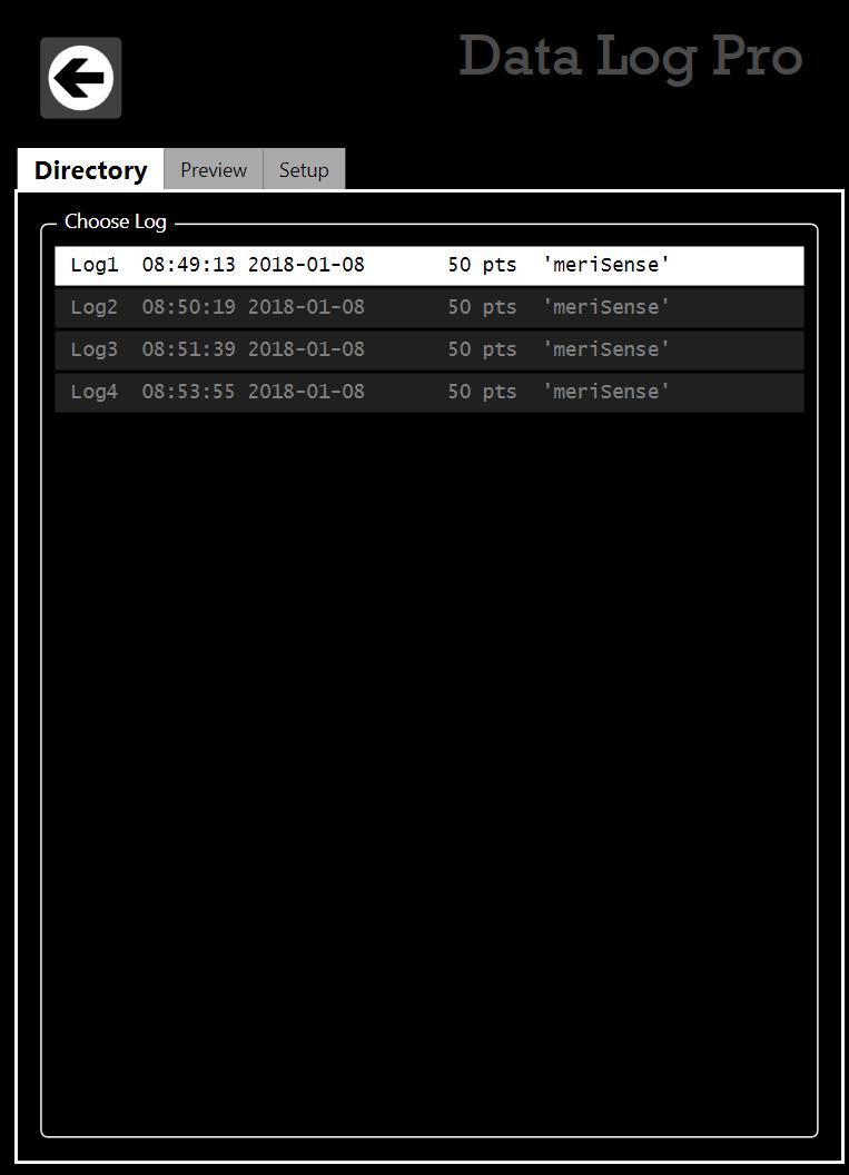 Directory tab View the list of logs on the gauge in the Directory tab The Directory tab displays all the logs in the memory of merigauge.