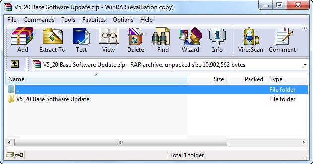 The file structure inside is as shown below - a folder called V5_20 Base Software Update 2.