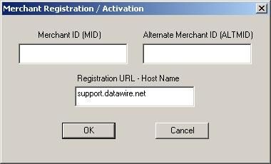 From the GIFTePay menu bar, select Setup and choose Merchant Parameters. The Merchant Registration/Activation dialog box appears. 6.
