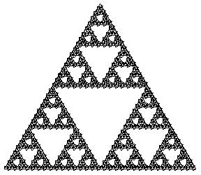 Figure 6: Levels 0,1, 3, 6 of the Sierpinski gasket. The base case is a triangle. Figure 7: Levels 0, 1, 3, 6 of the Sierpinski gasket. The base case is a square.
