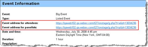 Chapter 5: Tracking Your Attendees To obtain an event URL: Go to the Event Information page by using one of these methods: Go to My WebEx > My Meetings; then click the name of the event in the Topic