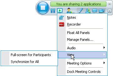 Chapter 19: Sharing software On the title bar of the window you are sharing, click the Sharing menu. If you are sharing a remote computer, the Access Anywhere menu appears instead of the Sharing menu.