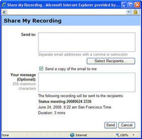 Chapter 26: Using My WebEx Sales Meetings Training Sessions Miscellaneous 3 Open the Share My Recording window: Click the following icon for the recording that you want to share with others.