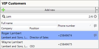 To filter specific customers by their names, company names, positions, phone numbers and/or comment texts, start typing in the field located above the list (Fig. 111).