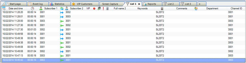 4.3.4 Viewing Recording List You can view the recording list on the List <N> tab within the Database area (<N> stands for the list ordinal number).