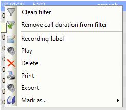 To remove the recordings that meet a certain filtering condition from the search result, right-click the relevant field and select Remove <filtering option> filter.
