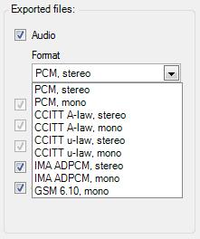 Specify if you wish to export audio files (Audio checkbox).