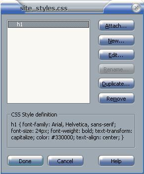 A list of all of the style rules currently contained in the CSS file will be shown. 3) Click the New button to create a new style rule within the CSS file.