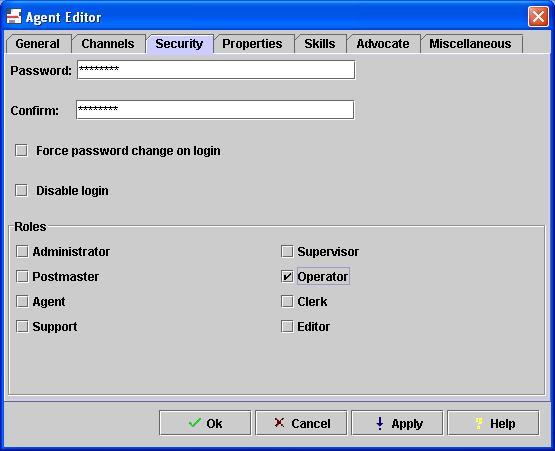 3. Select the Security tab. Enter the desired password into the Password and Confirm fields.