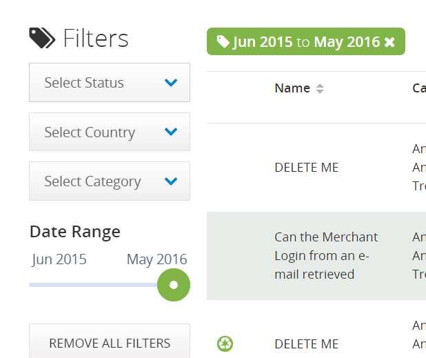 You can filter by Proposal status, country proposal was entered in, and product category. Furthermore you can also add a Date Range. 1.