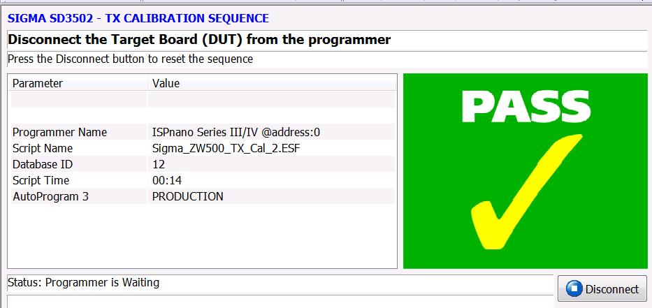 2.10 Programming sequence - PASS If the programming sequence is successful (executes without any errors), then the following screen will be displayed.