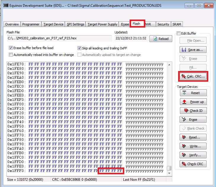 As you can see, the last 4 bytes of FLASH are set to 0xFFFFFFFF. This means that the 'CRC32 checksum' is invalid.