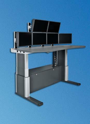Knürr SynergyConsole Sit-Stand Workstation with electrically operated sit-stand adjustment SYN20025 Wr Wf W Shown with accessories TD - Continuous freeform worktop, ergonomically shaped for optimum