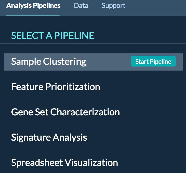 STEP3: Sample Clustering (standard) Select the pipeline: Select Analysis Pipelines at the top of