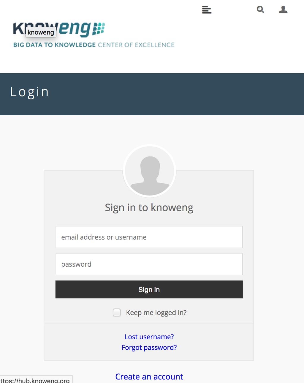 STEP1: Sign In Follow the link to the HubZero login screen: https://hub.knoweng.