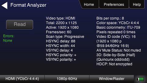 Verify timing, AVI Infoframes and HDCP authentication for standard video, deep color