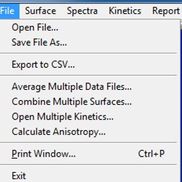 File Menu This category is for loading and saving 3D data files with extension.ufs Figure 6 - SX Menu panel and File menu. Open File Use this function to open new surface data files.