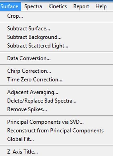 Surface Menu Functions The Surface menu (Figure 7) is divided into two main categories: The first category contains