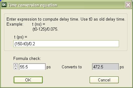 Time Units Conversion This function allows recalculating the time scale using a custom formula using the following dialog: Figure 24 - Time conversion window.