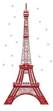 Choose these options in Tool Options: Swarovski Round Light Siam AB for Color SS16/PP for Size Click on the Eiffel tower to set the crystal in the crown of the center section.