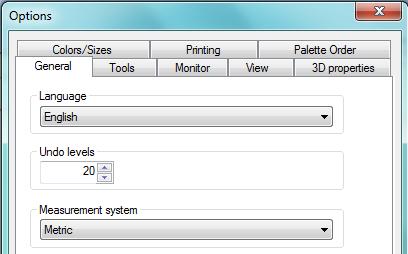 Setting the Measurement System To change the measurement system in the software, go to Tools > Options > General. Click on the drop down arrow and select either Metric or U.S. Click on OK.