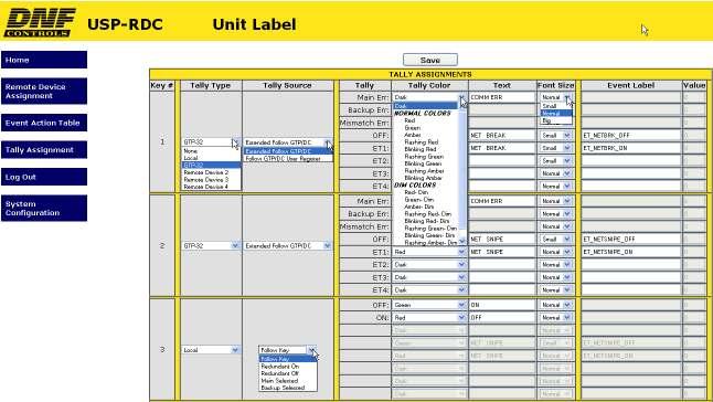 4. TALLY ASSIGNMENT Configuration Web Page Use the Tally Assignment Table to assign a tally to a key. The Tally Assignment Table contains one entry for each key.