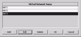 112 USING THE DEPLOYMENT EDITOR Step 2 Step 3 Step 4 Step 5 Step 6 Select the NATed network you want to edit. Click Edit. The Edit NATed Network window is displayed.
