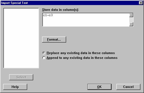 Entering Text Data: Quite often data are available in a raw data format, such as a text-based file, for which a format must be defined before the data may be entered into Minitab.