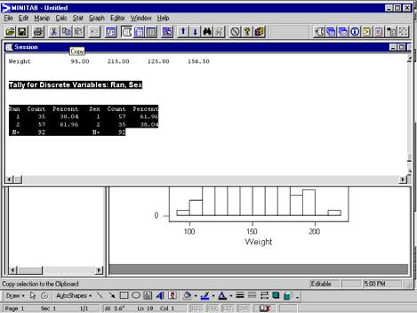 EXPORTING TABLES AND GRAPHS Minitab data analysis in the form of tables, graphs, text, etc. may be copied from the Session Window, Graph Windows, etc.