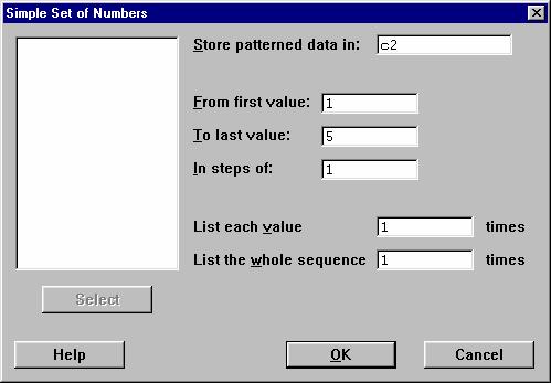 PATTERNED DATA Any column in the Minitab work sheet can contain data (numbers, text, or date/time) that follow a pattern. The pattern (numbers, or date/time) need not be an equally spaced pattern.