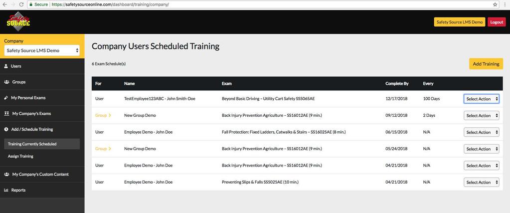 The Add/Schedule Training tab is where you can assign training.