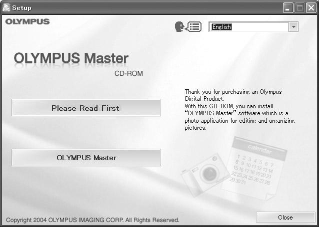 2 Click OLYMPUS Master. The QuickTime installation screen is displayed. QuickTime is required to use OLYMPUS Master.