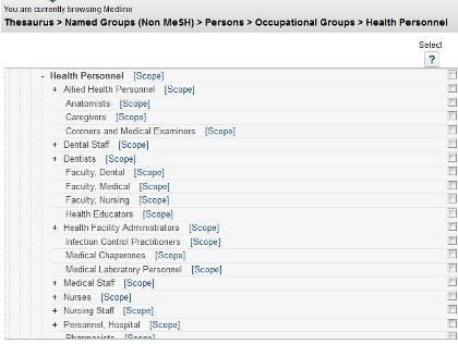 You now see where Health Personnel appears in the database s thesaurus.