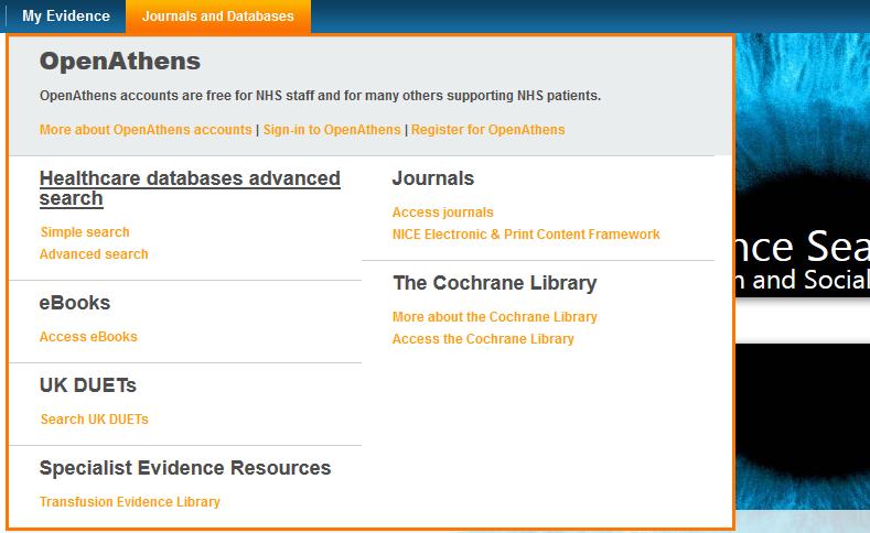 2. Searching 2.1 Getting Started Go to: www.evidence.nhs.