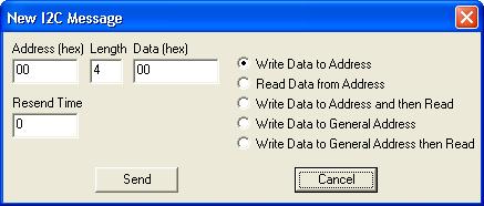 Either by clicking the New Message button or by right-clicking into one of the display areas (Out Data/ In Data)), a dialog for generating a