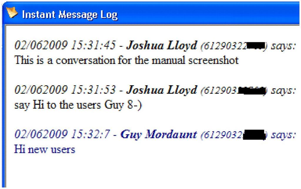 Double click on a conversation to open up the record: You can copy content from the IM log to the clipboard; something you can t do from the main IM window. Click Delete to remove a record.