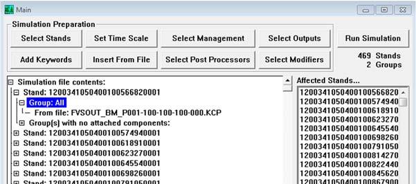 kcp file via Method A, continue on to step 9. If not, the next step is to add treatment FVS keywords to the simulation.