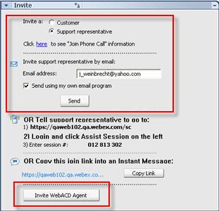 Chapter 2: Managing a Support Session Optional. Click Invite WebACDAgent to invite a WebACD Agent to the support session. This option is available only if you are a WebACD agent.