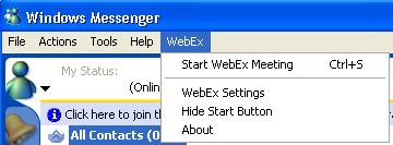 Chapter 9: Setting Up a One-Click Meeting Shortcut Description Instant messenger shortcut: Click WebEx > Start WebEx Meeting to start a One-Click meeting in your instant messenger, such as Skype, AOL