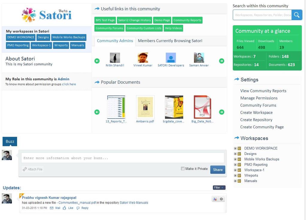 Figure 7 shows the screen shot of community page where circled part of the figure shows the possible setting in it.