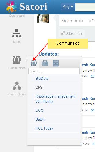 Before that there are many ways to reach a community. One is by selecting communities in side menu list as shown in Figure-4. There it will show three different icons.