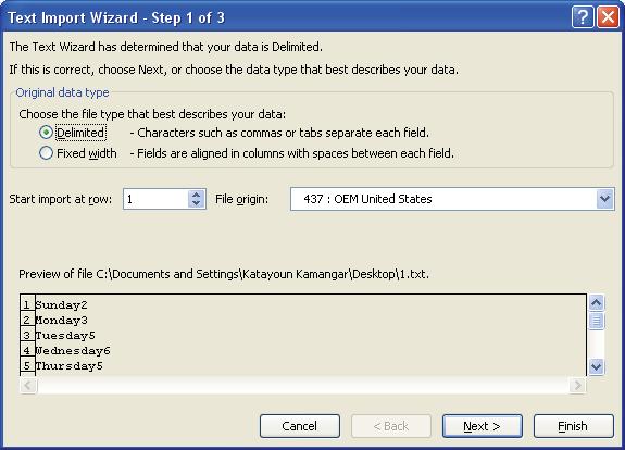 15/1/1 3-42/24/1/4 92. Text Import Wizard Import..(3-32 ) Step 1 of 3.