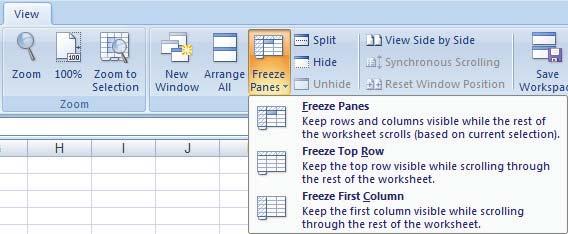 81 Excel 2007 (Workbook) : (Freeze) 3-5-3. ( ) Freeze Window View Freeze.