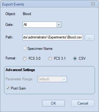 Data Analysis Post Gain 5 If Post Gain option is checked, the sample data exported to FCS file is post gained data, and if there is compensation matrix in the sample, the data is first compensated